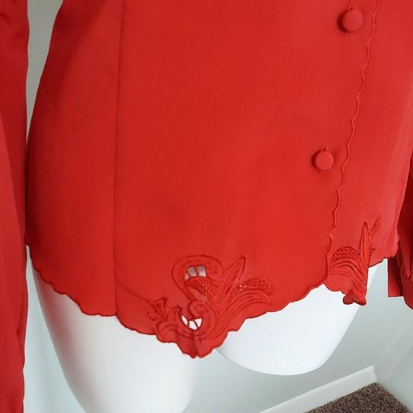 Vintage 80s Christie & Jill Embroidered Cut-out Red Blouse - Picture 3 of 16